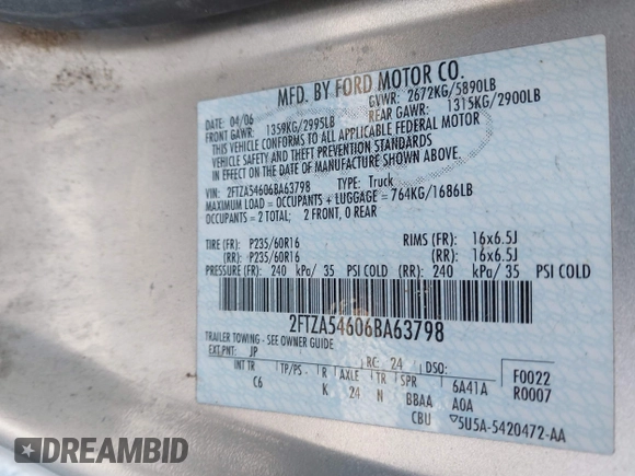 2006 Ford Freestar Cargo z VIN 2FTZA54606BA63798, wystawiony jako IAAI lot #41399072 z przebiegiem 263 730 mil mil oraz . Historia ofert i sprzedaży dostępna na DreamBid. Obrazek 9.