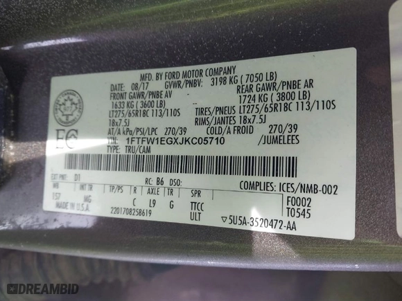 2018 Ford F-150 XL with VIN 1FTFW1EGXJKC05710, listed as a IAAI auction lot 41528720 with 147,366 mi miles. Bid and sale history available at carsss.com. Image 9.