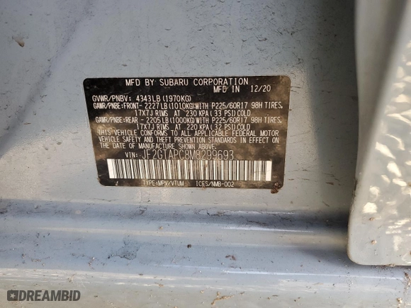 2021 Subaru Crosstrek Premium with VIN JF2GTAPC8M8299693, listed as a Copart auction lot 47281125 with 0 mi miles and Salvage Title. Bid and sale history available at carsss.com. Image 13.