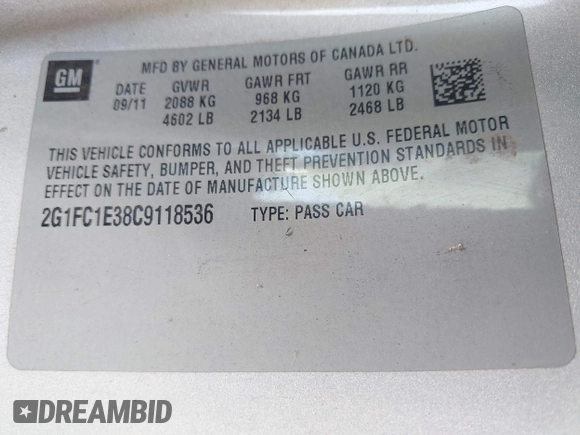 2012 Chevrolet Camaro 2LT with VIN 2G1FC1E38C9118536, listed as a IAAI auction lot 42061668 with 225,687 mi miles and . Bid and sale history available at DreamBid. Image 9.