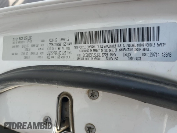 2020 Ram 2500 Laramie with VIN 3C6UR5FL5LG110779, listed as a Copart auction lot 64064525 with 85,508 mi miles and Salvage title. Bid and sale history available at DreamBid. Image 13.