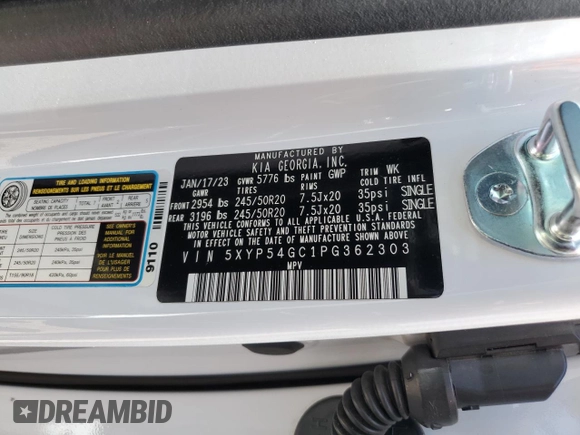 2023 Kia Telluride SX with VIN 5XYP54GC1PG362303, listed as a Copart auction lot 59298425 with 24,542 mi miles and Salvage title. Bid and sale history available at DreamBid. Image 13.