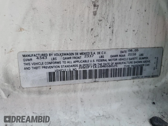 2006 Volkswagen Jetta 2.5L с VIN 3VWSF71K16M658025, выставлен на аукционе Copart как лот 87410524 с пробегом 78 604 миль миль и Списание • Salvage title. История ставок и продаж доступна на DreamBid. Изображение 14.