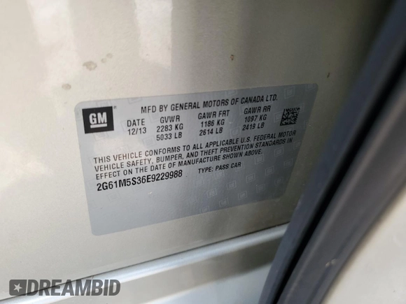 2014 Cadillac XTS Luxury с VIN 2G61M5S36E9229988, выставлен на аукционе Copart как лот 56365215 с пробегом 87 241 миль миль и Списание • Salvage title. История ставок и продаж доступна на DreamBid. Изображение 13.