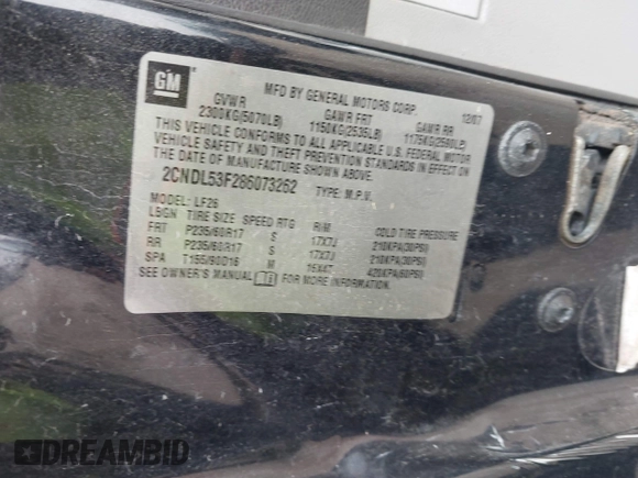 2008 Chevrolet Equinox LT with VIN 2CNDL53F286073262, listed as a IAAI auction lot 41893772 with 142,033 mi miles. Bid and sale history available at carsss.com. Image 9.