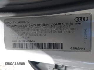 2014 Audi A6 Premium Plus с VIN WAUFGAFCXEN064258, выставлен на аукционе IAAI как лот 41822031 с пробегом 100 714 миль миль и . История ставок и продаж доступна на DreamBid. Изображение 9.