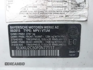 2015 BMW X6 xDrive35i with VIN 5UXKU2C50F0N77117, listed as a IAAI auction lot 41901159 with 104,820 mi miles. Bid and sale history available at carsss.com. Image 9.