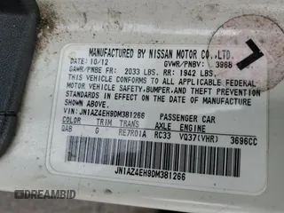 2013 Nissan 370Z with VIN JN1AZ4EH9DM381266, listed as a Copart auction lot 59989515 with 170,900 mi miles and Salvage title. Bid and sale history available at DreamBid. Image 13.
