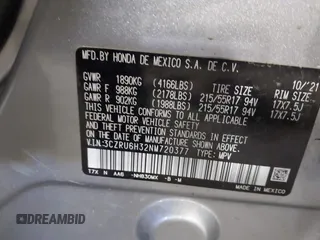 2022 Honda HR-V LX with VIN 3CZRU6H32NM720377, listed as a IAAI auction lot 41649913 with 56,532 mi miles. Bid and sale history available at carsss.com. Image 9.