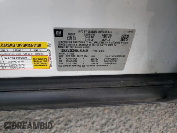 2017 GMC Acadia Limited z VIN 1GKKVSKD7HJ233406, wystawiony jako Copart lot #60208645 z przebiegiem 117 248 mil mil oraz Szkoda całkowita • Salvage title. Historia ofert i sprzedaży dostępna na DreamBid. Obrazek 14.