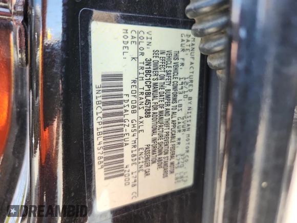 2011 Nissan Versa S with VIN 3N1BC1CP1BL457889, listed as a Copart auction lot 63414385 with 120,303 mi miles and Salvage title. Bid and sale history available at DreamBid. Image 12.
