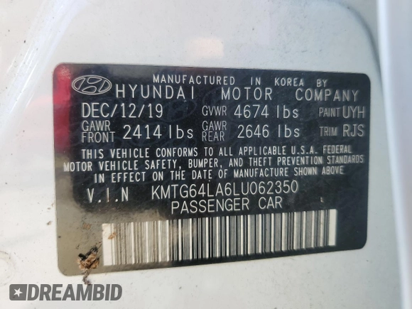 2020 Genesis G70 2.0T с VIN KMTG64LA6LU062350, выставлен на аукционе Copart как лот 68946374 с пробегом 27 480 миль миль и Списание • Salvage title. История ставок и продаж доступна на DreamBid. Изображение 12.
