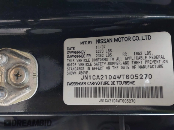 1998 Nissan Maxima GXE with VIN JN1CA21D4WT605270, listed as a IAAI auction lot 41505206 with 114,425 mi miles and . Bid and sale history available at DreamBid. Image 9.