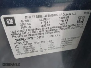 2015 GMC Terrain SLE with VIN 2GKFLVEK7F6194118, listed as a IAAI auction lot 41738297 with 87,193 mi miles. Bid and sale history available at carsss.com. Image 9.