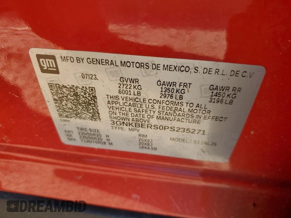 2023 Chevrolet Blazer RS with VIN 3GNKBERS0PS235271, listed as a Copart auction lot 42845615 with 64,119 mi miles and Salvage title. Bid and sale history available at DreamBid. Image 14.