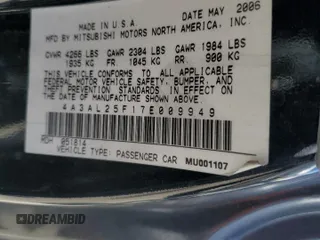 2007 Mitsubishi Eclipse GS with VIN 4A3AL25F17E009949, listed as a Copart auction lot 54116705 with 137,555 mi miles and Salvage Title. Bid and sale history available at DreamBid. Image 12.