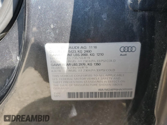 2017 Audi Q5 Premium Plus z VIN WA1M2AFP8HA085868, wystawiony jako Copart lot #50758155 z przebiegiem 208 028 mil mil oraz Czysty tytuł • Clean title. Historia ofert i sprzedaży dostępna na DreamBid. Obrazek 13.