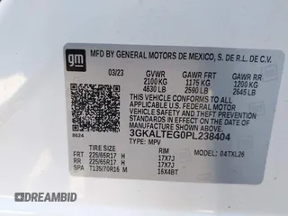 2023 GMC Terrain SLE with VIN 3GKALTEG0PL238404, listed as a IAAI auction lot 42143519 with 12,955 mi miles. Bid and sale history available at carsss.com. Image 9.