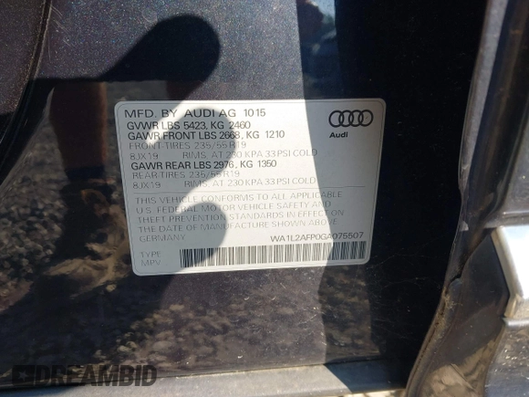 2016 Audi Q5 Premium Plus с VIN WA1L2AFP0GA075507, выставлен на аукционе IAAI как лот 42666761 с пробегом 108 339 миль миль и . История ставок и продаж доступна на DreamBid. Изображение 9.
