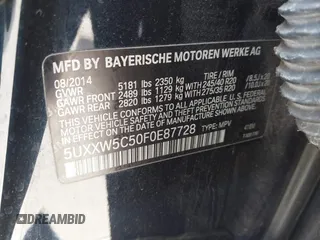 2015 BMW X4 xDrive35i with VIN 5UXXW5C50F0E87728, listed as a IAAI auction lot 41819628 with 136,042 mi miles and . Bid and sale history available at DreamBid. Image 9.