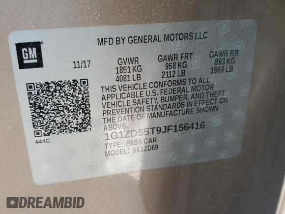 2018 Chevrolet Malibu LT with VIN 1G1ZD5ST9JF156416, listed as a Copart auction lot 53313635 with 64,401 mi miles and Salvage Title. Bid and sale history available at DreamBid. Image 12.