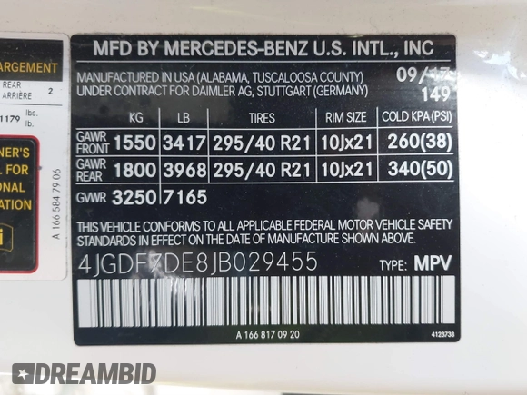 2018 Mercedes-Benz GLS 550 with VIN 4JGDF7DE8JB029455, listed as a IAAI auction lot 41674129 with 67,209 mi miles and . Bid and sale history available at DreamBid. Image 9.