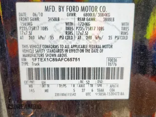 2010 Ford F-150 XL with VIN 1FTEX1C89AFC65751, listed as a Copart auction lot 60887175 with 189,616 mi miles and Clean title. Bid and sale history available at DreamBid. Image 12.