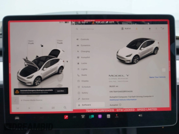 2024 Tesla Model Y Long Range with VIN 7SAYGAEE2RF014315, listed as a IAAI auction lot 42053183 with 36,521 mi miles and . Bid and sale history available at DreamBid. Image 18.