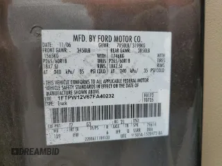 2007 Ford F-150 XLT z VIN 1FTPW12V67FA40232, wystawiony jako Copart lot #55518995 z przebiegiem 204 902 mil mil oraz Szkoda całkowita • Salvage title. Historia ofert i sprzedaży dostępna na DreamBid. Obrazek 12.