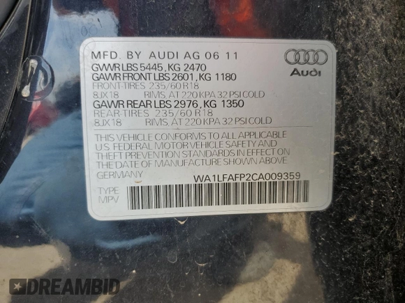 2012 Audi Q5 Premium Plus with VIN WA1LFAFP2CA009359, listed as a Copart auction lot 62371905 with 151,495 mi miles and Clean title. Bid and sale history available at DreamBid. Image 13.