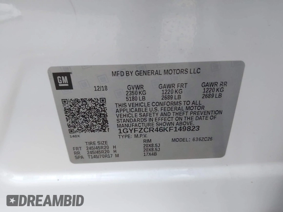 2019 Cadillac XT4 FWD Premium Luxury with VIN 1GYFZCR46KF149823, listed as a IAAI auction lot 41712807 with 43,367 mi miles. Bid and sale history available at carsss.com. Image 9.