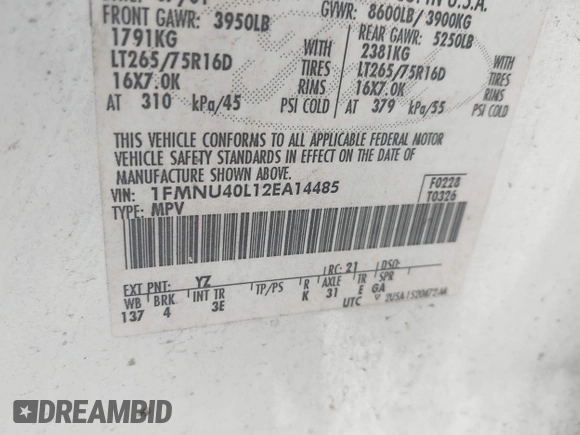 2002 Ford Excursion Special Serv с VIN 1FMNU40L12EA14485, выставлен на аукционе IAAI как лот 42101320 с пробегом 170 043 миль миль и . История ставок и продаж доступна на DreamBid. Изображение 9.