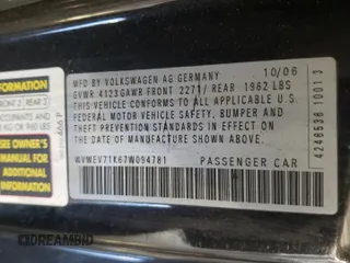 2007 Volkswagen GTI z VIN WVWEV71K67W094781, wystawiony jako Copart lot #46280475 z przebiegiem Nie podano mil oraz Szkoda całkowita • Salvage title. Historia ofert i sprzedaży dostępna na DreamBid. Obrazek 12.
