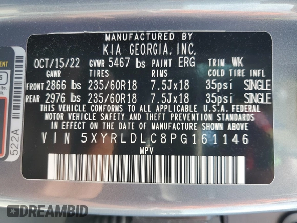 2023 Kia Sorento X-Line S with VIN 5XYRLDLC8PG161146, listed as a Copart auction lot 52100455 with 24,776 mi miles and Salvage Title. Bid and sale history available at DreamBid. Image 13.