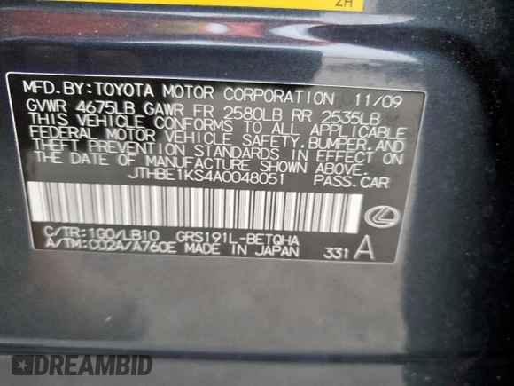 2010 Lexus GS 350 z VIN JTHBE1KS4A0048051, wystawiony jako Copart lot #58015395 z przebiegiem 100 868 mil mil oraz Czysty tytuł • Clean title. Historia ofert i sprzedaży dostępna na DreamBid. Obrazek 13.
