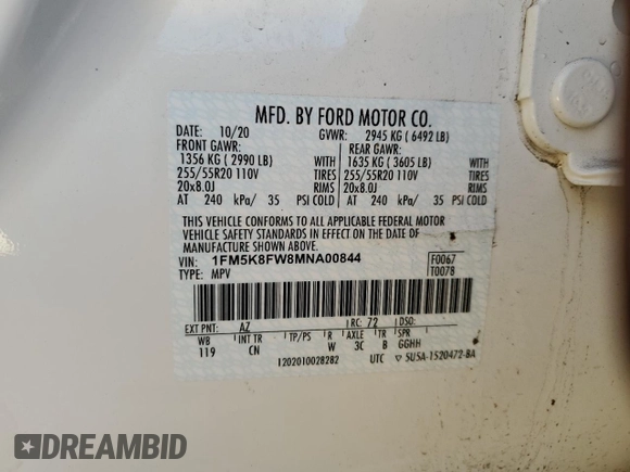 2021 Ford Explorer Limited with VIN 1FM5K8FW8MNA00844, listed as a Copart auction lot 73839514 with 44,092 mi miles and Salvage Title. Bid and sale history available at carsss.com. Image 15.