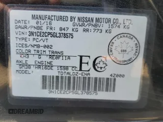 2016 Nissan Note S with VIN 3N1CE2CP5GL378575, listed as a Copart auction lot 61599415 with 71,436 mi miles and Clean title. Bid and sale history available at DreamBid. Image 12.
