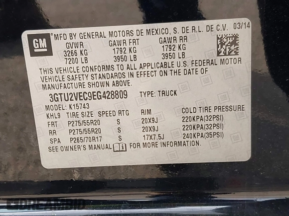 2014 GMC Sierra 1500 SLT with VIN 3GTU2VEC9EG428809, listed as a IAAI auction lot 42780648 with 170,828 mi miles and . Bid and sale history available at DreamBid. Image 9.