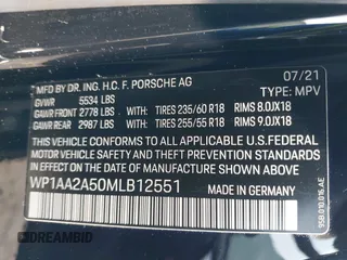2021 Porsche Macan with VIN WP1AA2A50MLB12551, listed as a IAAI auction lot 42403309 with 44,697 mi miles and . Bid and sale history available at DreamBid. Image 9.