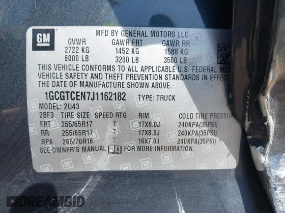 2018 Chevrolet Colorado 4WD LT z VIN 1GCGTCEN7J1162182, wystawiony jako IAAI lot #42108523 z przebiegiem 88 195 mil mil oraz . Historia ofert i sprzedaży dostępna na DreamBid. Obrazek 9.