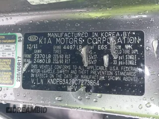 2012 Kia Sportage LX with VIN KNDPB3A29C7273864, listed as a IAAI auction lot 41543862 with 140,897 mi miles. Bid and sale history available at carsss.com. Image 9.