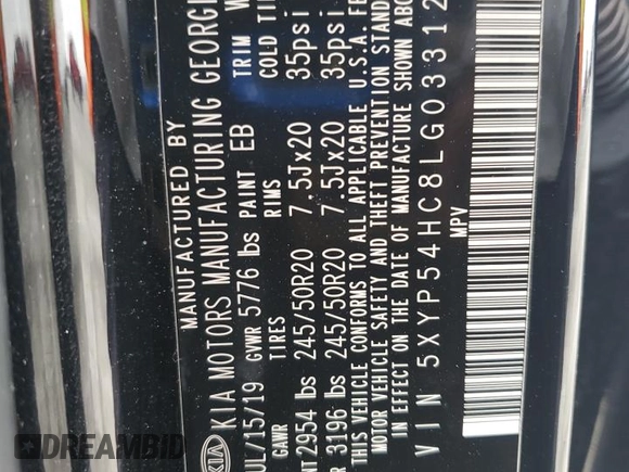 2020 Kia Telluride SX с VIN 5XYP54HC8LG033123, выставлен на аукционе Copart как лот 62708935 с пробегом 31 117 миль миль и Списание • Salvage title. История ставок и продаж доступна на DreamBid. Изображение 13.
