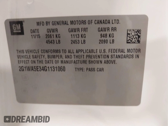 2016 Chevrolet Impala LS with VIN 2G1WA5E34G1131060, listed as a IAAI auction lot 41967164 with Not provided miles and . Bid and sale history available at DreamBid. Image 9.