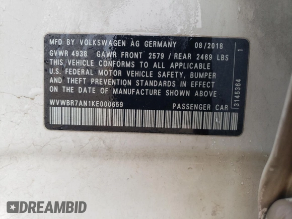 2019 Volkswagen Arteon SE с VIN WVWBR7AN1KE000659, выставлен на аукционе Copart как лот 88701165 с пробегом 138 582 миль миль и Списание • Salvage title. История ставок и продаж доступна на DreamBid. Изображение 13.