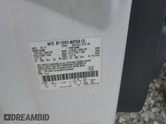 2011 Ford F-150 XL with VIN 1FTMF1CM2BKD25826, listed as a Copart auction lot 47532935 with 244,921 mi miles and Clean Title. Bid and sale history available at DreamBid. Image 12.