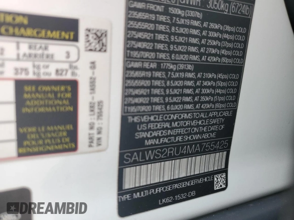 2021 Land Rover Range Rover Sport HST z VIN SALWS2RU4MA755425, wystawiony jako Copart lot #59090315 z przebiegiem 50 234 mil mil oraz Nie do naprawy • Non repairable. Historia ofert i sprzedaży dostępna na DreamBid. Obrazek 14.
