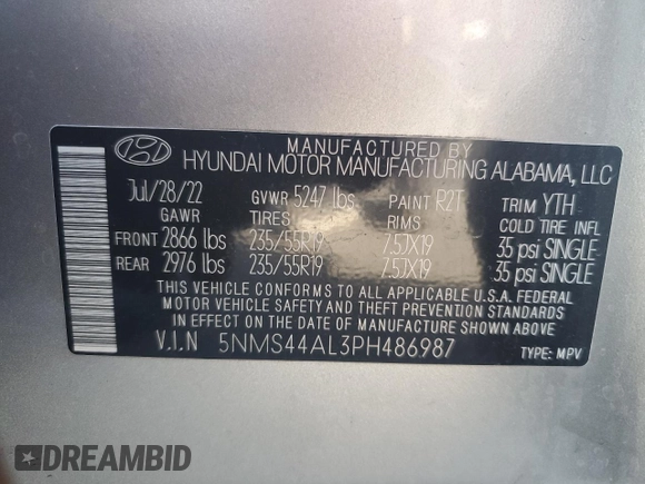 2023 Hyundai Santa Fe Limited with VIN 5NMS44AL3PH486987, listed as a Copart auction lot 44947624 with 0 mi miles and Non Repairable. Bid and sale history available at carsss.com. Image 14.
