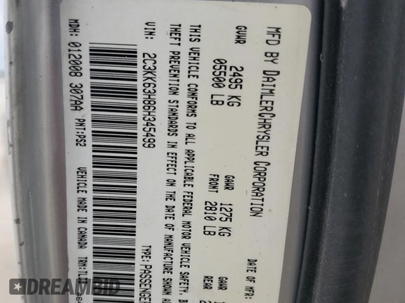 2006 Chrysler 300 C with VIN 2C3KK63H86H345499, listed as a Copart auction lot 87610725 with 171,589 mi miles and Salvage Title. Bid and sale history available at carsss.com. Image 12.