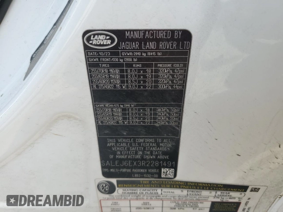 2024 Land Rover Defender S with VIN SALEJ6EX3R2281491, listed as a Copart auction lot 55640215 with Not provided miles and Clean title. Bid and sale history available at DreamBid. Image 13.