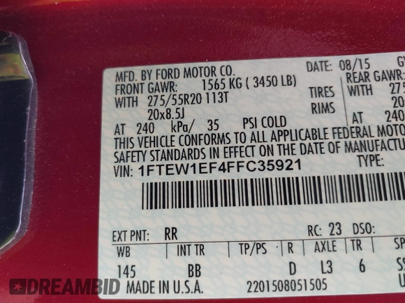 2015 Ford F-150 XLT с VIN 1FTEW1EF4FFC35921, выставлен на аукционе IAAI как лот 42497142 с пробегом Не указан миль и . История ставок и продаж доступна на DreamBid. Изображение 9.